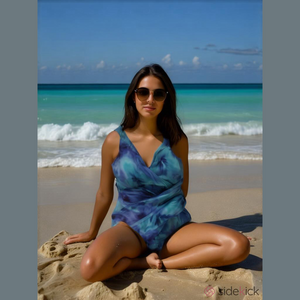 Miraclesuit Size M-L (see measurements) one piece swimsuit. Blue ruched modest